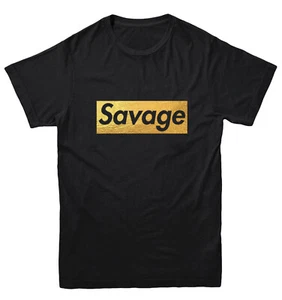 Gold Foil Savage - Ruthless Rebel Misbehaving Cool Youth T-Shirt - Picture 1 of 20