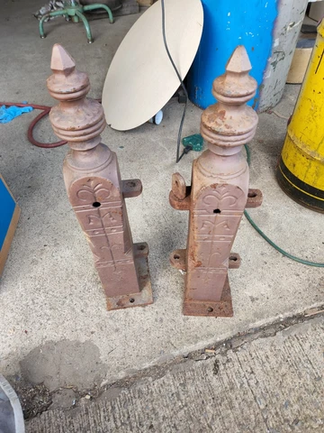 Pair Short Antique Victorian Cast Iron Fence Gate Wall Top Posts Newel Eastlake Cover