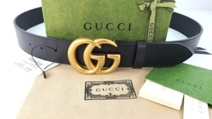 Authentic Gucci Interlocking Gold G Buckle Black crafted Leather Belt Size 85/34 - Picture 1 of 7