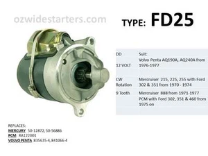 Mercruiser/ PCM/ Volvo starter motor suit various Ford V8 from 1971 on - Picture 1 of 4