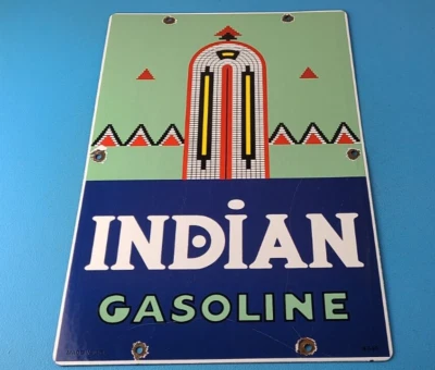 Vintage Indian Gasoline Porcelain Sign - Americana Chief Large Gas Pump Sign - Image 1 of 4