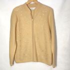 Dressbarn Womens Wool Full Zip Front Cardigan Sweater Size M Embroidered Beaded