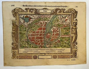 PARIS FRANCE 1598 SEBASTIAN MUNSTER LARGE UNUSUAL ANTIQUE VIEW 16TH CENTURY - Picture 1 of 12