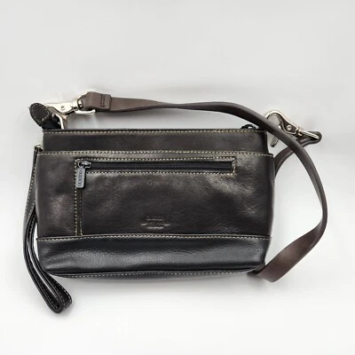 Buxton Womens Black Leather Built In Calculator & Mirror Crossbody Strap Purse - Image 1 of 4