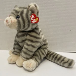 New w/Tags*TY "Silver" Gray and White Tabby Cat/Kitten 10" Beanie Buddy - Picture 1 of 8
