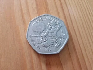 1994 Gibraltar 50p Fünfzig Pence Weihnachten Santa Heißluftballon Münze Stempelmarke AA - Bild 1 von 2