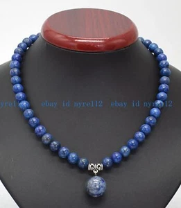 Fashion Jewelry 6/8/10mm Blue Lapis Lazuli Gemstone Round Beads Pendant Necklace - Picture 1 of 6