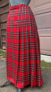 Pendleton pleated maxi skirt red tartan plaid size 14 wool vintage flat front - Picture 1 of 8
