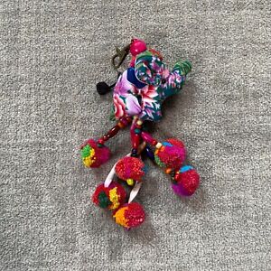 Rare Hand Made Elephant Bell Key Chain Bag Charm Colorful Asian Animal Imported