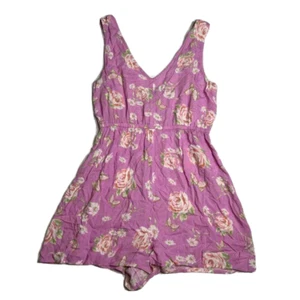 BP Adult Romper Small Purple Floral Roses Sleeveless Elastic Waist V-Neck Womens - Picture 1 of 5