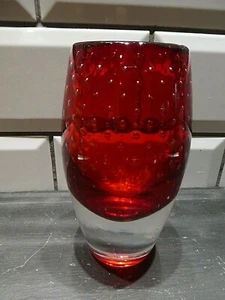 Superb Murano Controlled Bubble 6 Inch Glass Vase Red / White Heavy - Picture 1 of 6