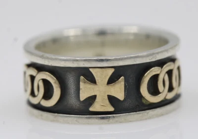 James Avery Sterling Silver 14K Gold Maltese Cross Unity Circle Band Ring Sz 6.5 - Image 1 of 4