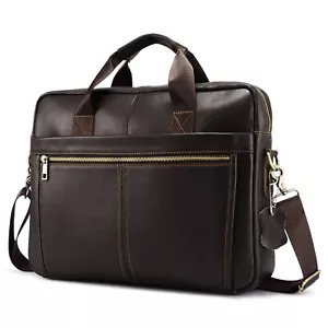Mens Laptop Bag Briefcase Retro Genuine Leather Messenger Office Work Bag Case - Picture 1 of 22