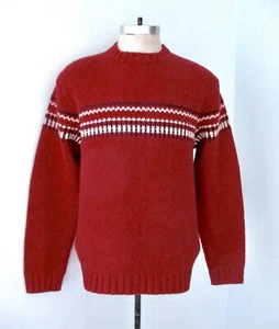 Maglione collo a vite nuovo con etichette American Eagle rosso a righe geometriche 100% lana d'agnello M - Foto 1 di 6