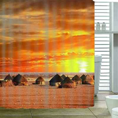 Cortina de ducha 3D con techo de paja impermeable tela baño decoración Foto 1 de 4