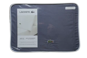 Lacoste 100% Cotton Percale Solid Sheet Set Twin Vintage Indigo - Picture 1 of 5