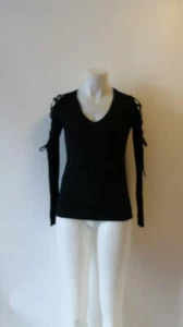 WOMENS CHRISTOPHER FISCHER BLACK LACE-UP COLD SHOULDER CASHMERE SWEATER SZ PS * - Picture 1 of 9