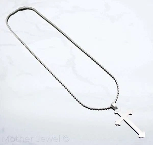 LARGE CROSS SILVER STAINLESS STEEL CRUFIX PENDANT WITH 50CM BALL CHAIN NECKLACE - Picture 1 of 2