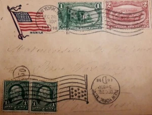 G)1898 USA, MANILA & US FLAG SPANISH-AMERICAN WAR PATRIOTIC, CIRCULATED COVER TO - Picture 1 of 1