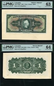 Colombia 1932 1Peso P382p1,2 Proof PMG 63~64 UNC - Picture 1 of 5
