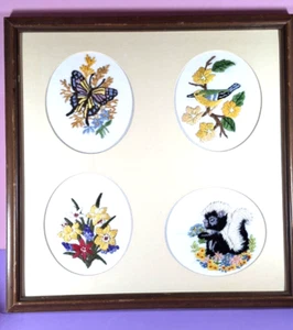 Vintage Crewel Bordado Floral Diseño Mariposa Mate Profesional Enmarcado - Imagen 1 de 7