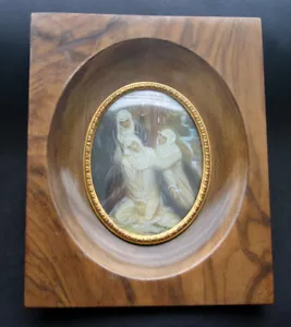 Antigua pintura en miniatura de Catalina de Siena en marco original - Imagen 1 de 6