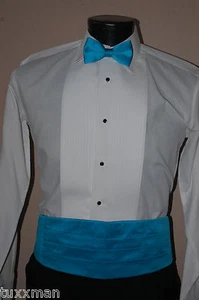 Pool Blue Bow tie Cummerbund Fits 28- 44 waist size S M L XL XXL TUXXMAN - Picture 1 of 4
