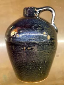 Stunning 5 1/2”Tall Blu/Brwn Glaze 19th C. Stoneware Spirits Jug Graceful Handle - Picture 1 of 12
