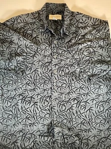Johari West Camicia Uomo XL Nero Grigio Hawaiano Floreale Natura Manica Corta Bottone - Foto 1 di 5