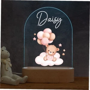 Personalised  Night Light, Bear and Balloons, New Baby, 1st Birthday, - Picture 1 of 2