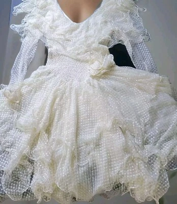 Vestido de Colección Y2K Marfil Encaje Malla En Niveles Volantes Caprichoso Elástico Fairycore M Foto 1 de 4