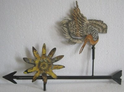 IRON BIRD WEATHER VANE  . BIRD AND FLOWER WEATHERVANE - Image 1 of 4