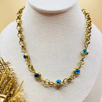 Edelstahl Nazar Evil Eye 🪬nazar 🧿Stainlesssteel Gold altin celik Kolye Kette - Bild 1 von 3