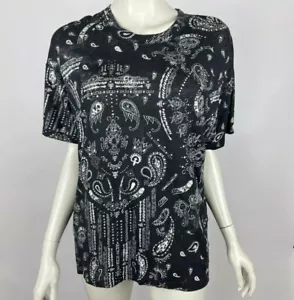 IRO Nkome Printed Linen Tee Shirt Short Sleeve Round Neck Black Women S NWT $215 - Picture 1 of 12