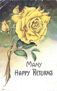 Vintage Greetings Postcard Embossed Yellow Roses Many Happy Returns - Picture 1 of 2