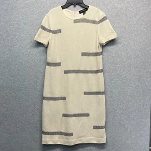 St John Wool Blend Dress Womens 4 Cream Shift Short Sleeve Silk Lined - Picture 1 of 13