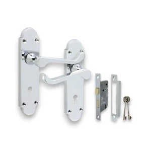 Manija de puerta con palanca de desplazamiento victoriana en placa posterior en forma con conjunto de bloqueo de faja cromado - Imagen 1 de 14