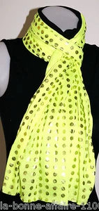 ECHARPE CHECHE JAUNE VIF A POIS BRILLANTS FEMME 160X50CM IDEE CADEAU HIVER 2014 - Picture 1 of 1