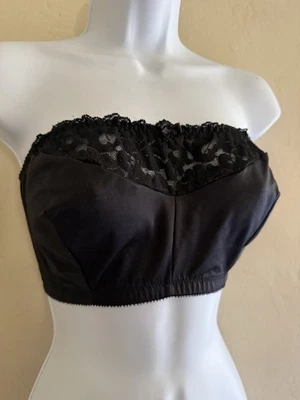Sujetador Bandeau De Colección Glamorise 1800 Encaje Satinado Talla 46B, 46C, 46D RETRO NEGRO PIN UP Foto 1 de 4