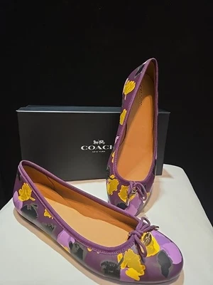 Zapatos Coach Talla 8M Planos Nuevos En Caja/Laura Floral Púrpura Sin Cordones Foto 1 de 4