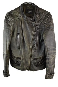 RIVER ISLAND Grey Leather Biker Jacket size Uk 12 Womens Full Zip Bomber Casual - Picture 1 of 9