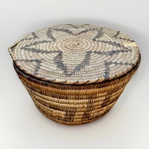OLD Vtg Southwest Native American Papago Pima Apache Woven Coil Basket 5" high - Picture 1 of 17