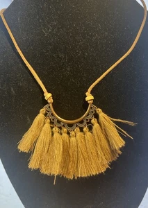 LEDER METALL LANGE BOHO STIL HALSKETTE MIT QUASTEN 17" - Bild 1 von 5