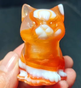 TOP 66.8G Natural Polished Silk Banded Lace Agate Crystal Hand carved cat R1952 - Picture 1 of 15