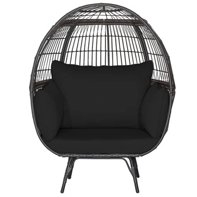 Patio Oversized Rattan Wicker Egg Chair Lounge Basket Indoor & Outdoor 4 Cushion - Image 1 of 4