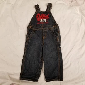 Oshkosh B'Gosh Vestbak Overalls 18 Month Blue Denim Engineers Logo - Picture 1 of 8