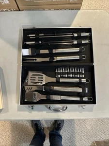 Sharper Image 22 Piece Stainless Steel BBQ Utensil Set In an Aluminum Case-new - Picture 1 of 9