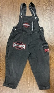 Vintage 90s Harley Davidson Motorcycle Black Overalls Bibs Toddler Size 4T - Picture 1 of 8