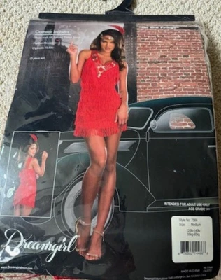 НОВЫЙ сексуальный красный Flapper платье костюм ревущий 20-х Гэтсби с бахромой Хэллоуин Sz M - Изображение 1 из 3
