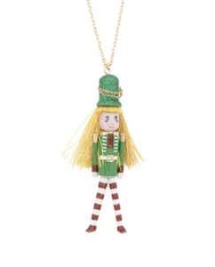 Betsey Johnson Red/Green Nutcracker Pendant Long Necklace Coquette Moveable - Picture 1 of 1